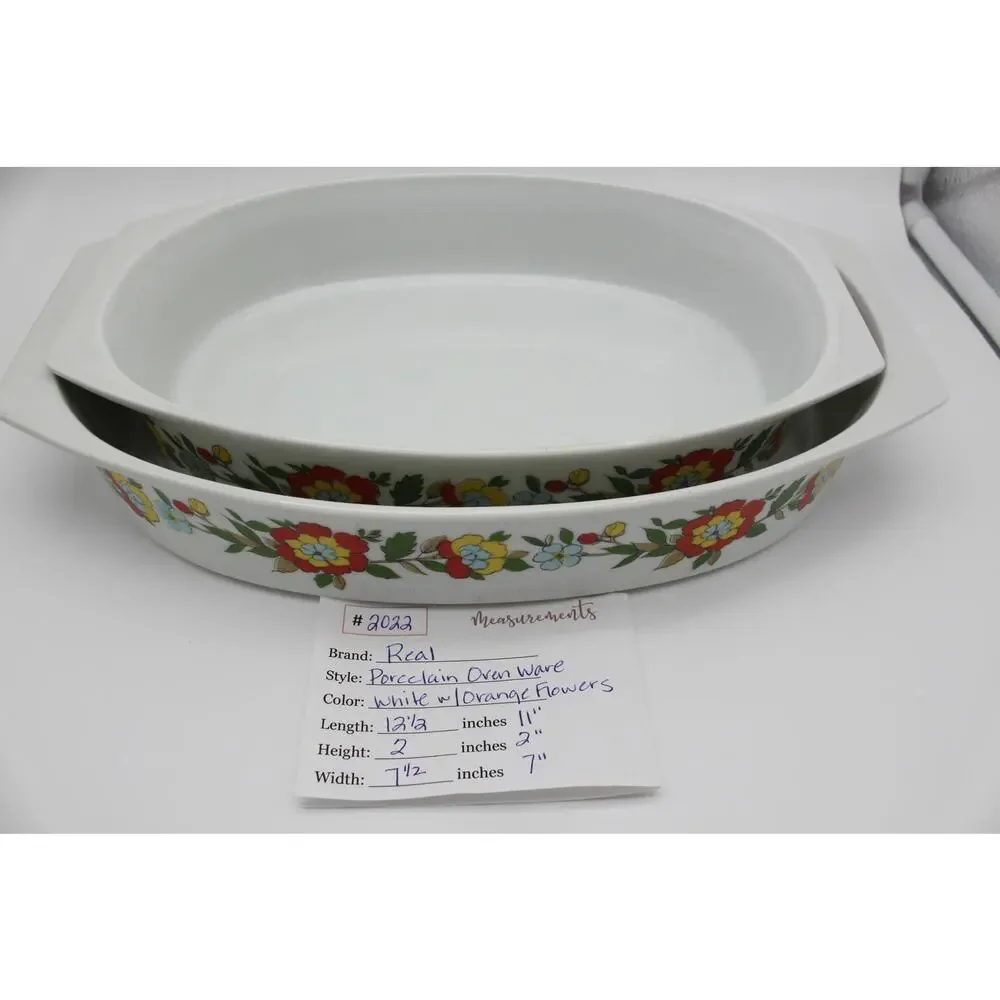 Set of 2 Vtg Real Calorama Floral Genuine Porcelain Oven Ware 64 oz & 48 oz Oval